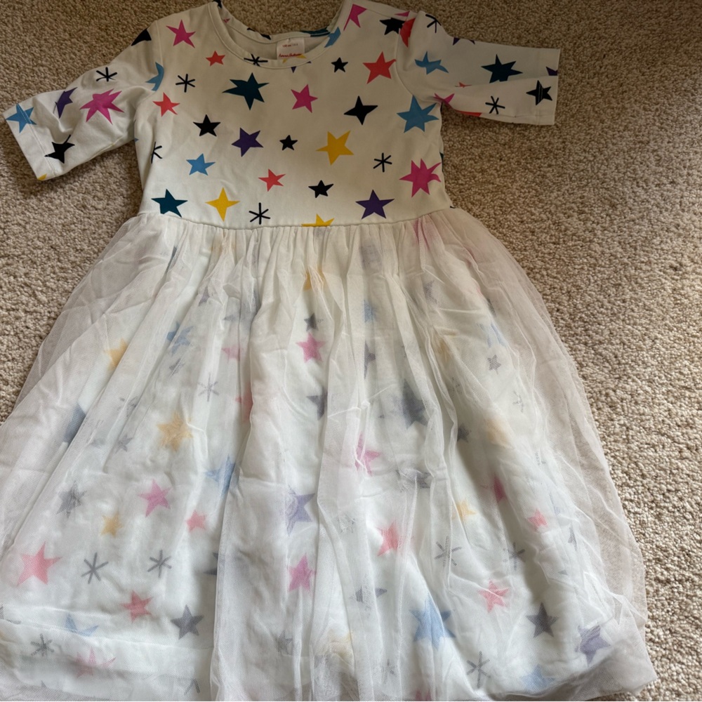 Hanna Andersson White Star Print Tulle Dress with Multicolor Stars